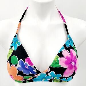 Vintage Catalina Floral Print Neon Multicolor Bikini Swimwear Top Women's Size M